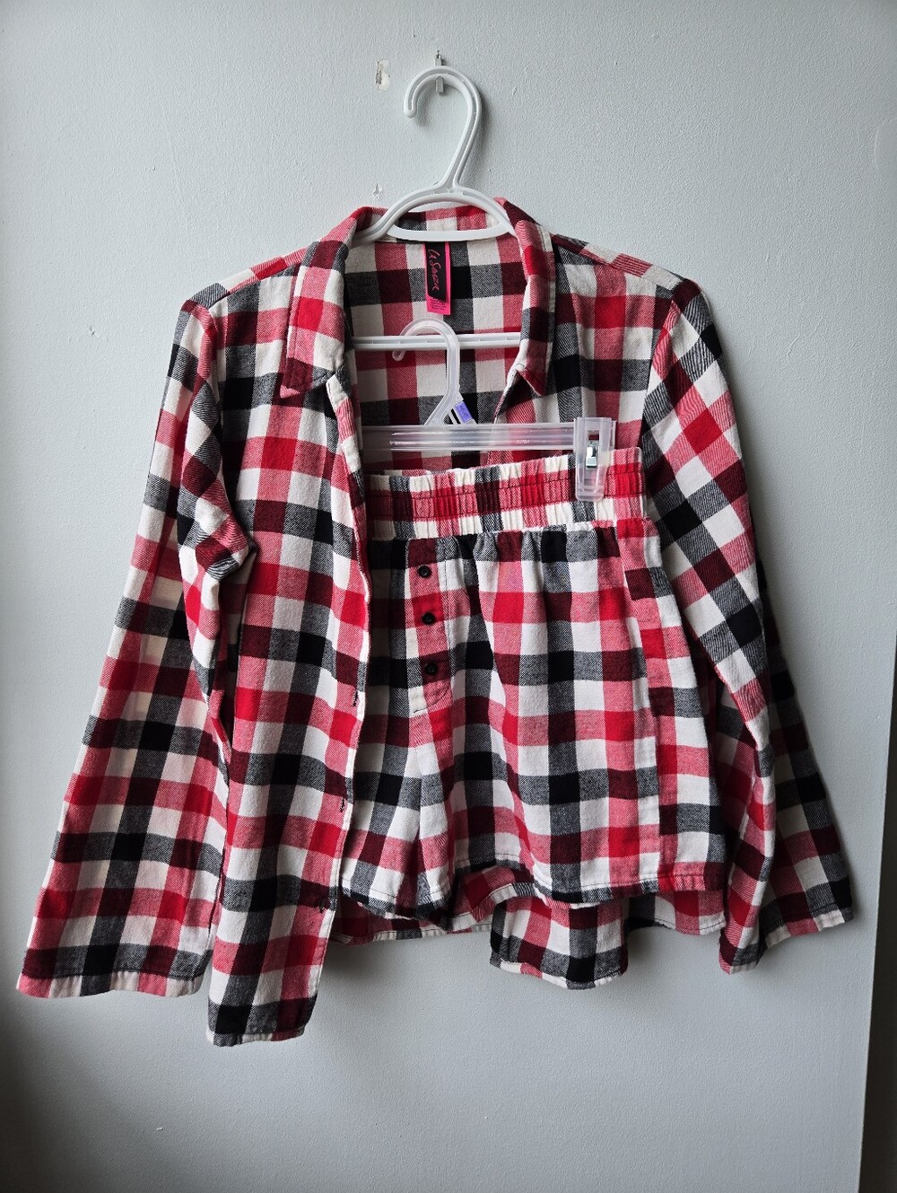 LaSENZA Women S PJ Set Red & Black Plaid Flannel Shirt & Shorts Cabincore Cotton